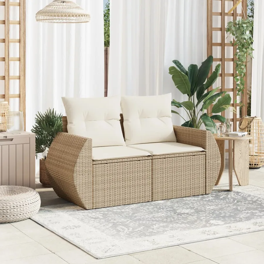 Canapé de jardin avec coussins 2 places beige résine tressée - 3