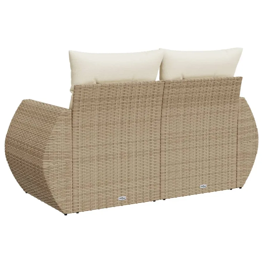 Canapé de jardin avec coussins 2 places beige résine tressée - 6