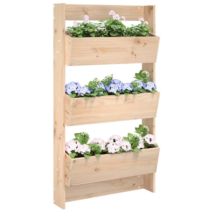 Jardinière murale 3 niveaux 60x18,5x110 cm bois de pin massif
