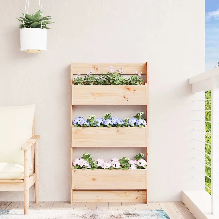 Jardinière murale 3 niveaux 60x18,5x110 cm bois de pin massif - 3