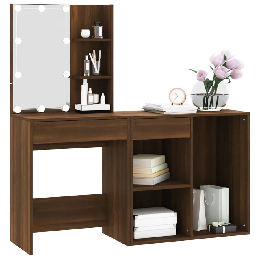 Coiffeuse à LED avec armoire Chêne marron Bois d'ingénierie - 5