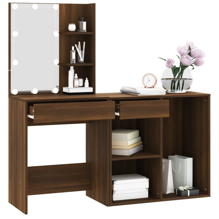 Coiffeuse à LED avec armoire Chêne marron Bois d'ingénierie - 6