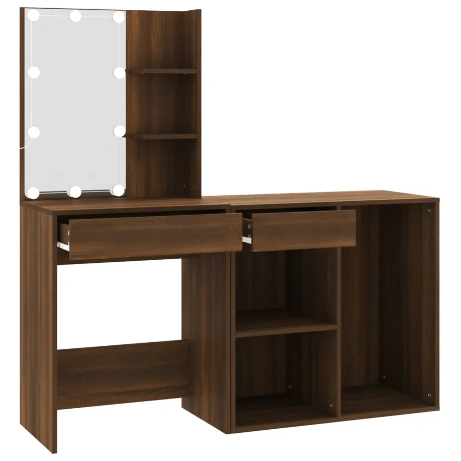 Coiffeuse à LED avec armoire Chêne marron Bois d'ingénierie - 7