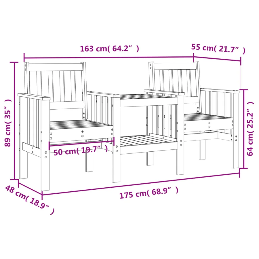 Banc de jardin avec table 2 places bois de pin massif - 8