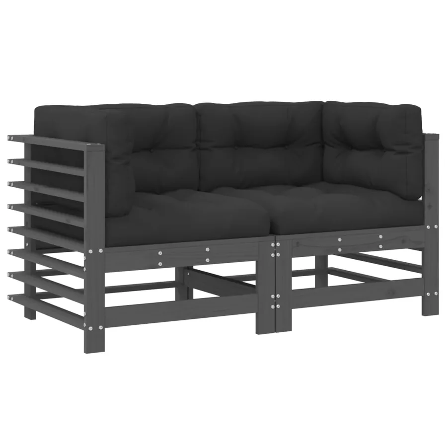Canapés d'angle avec coussins 2 pcs gris bois de pin massif - 2