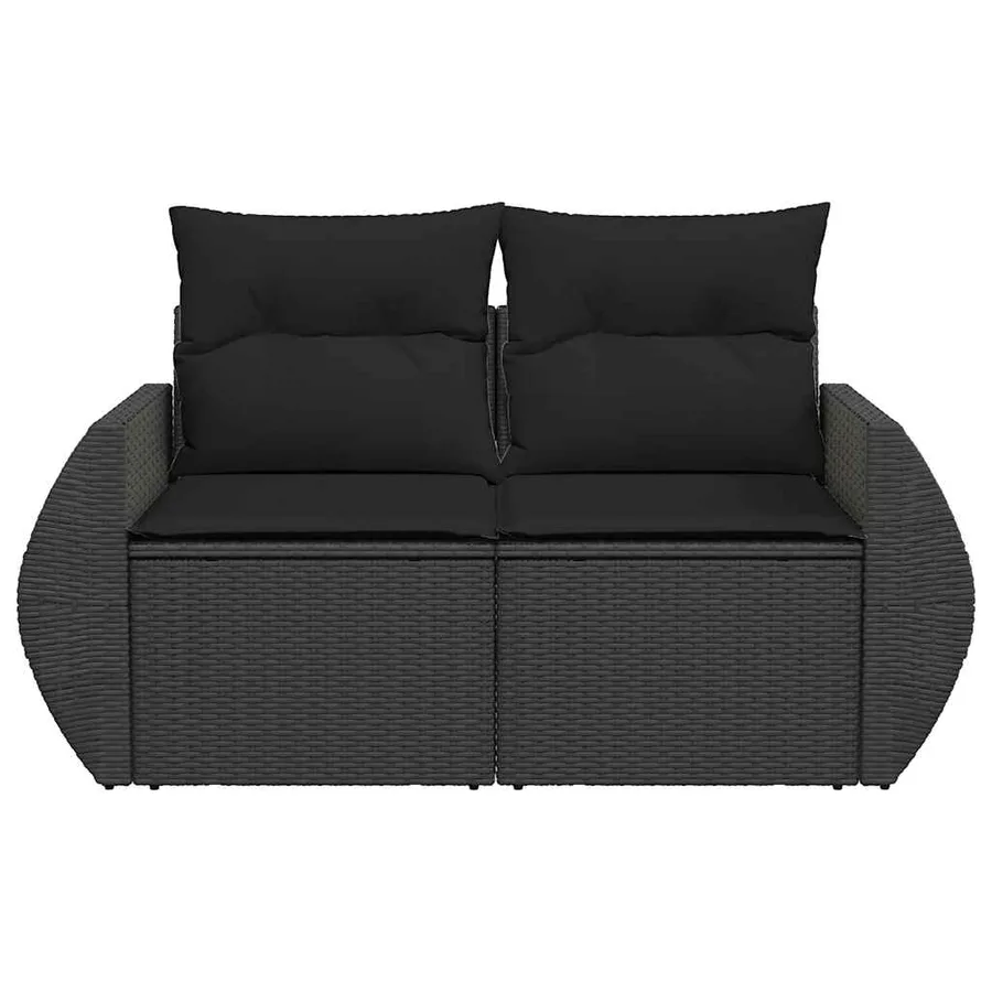 Canapé de jardin avec coussins 2 places en polyrotin noir - 4