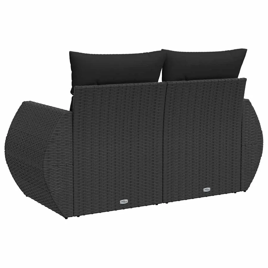 Canapé de jardin avec coussins 2 places en polyrotin noir - 6