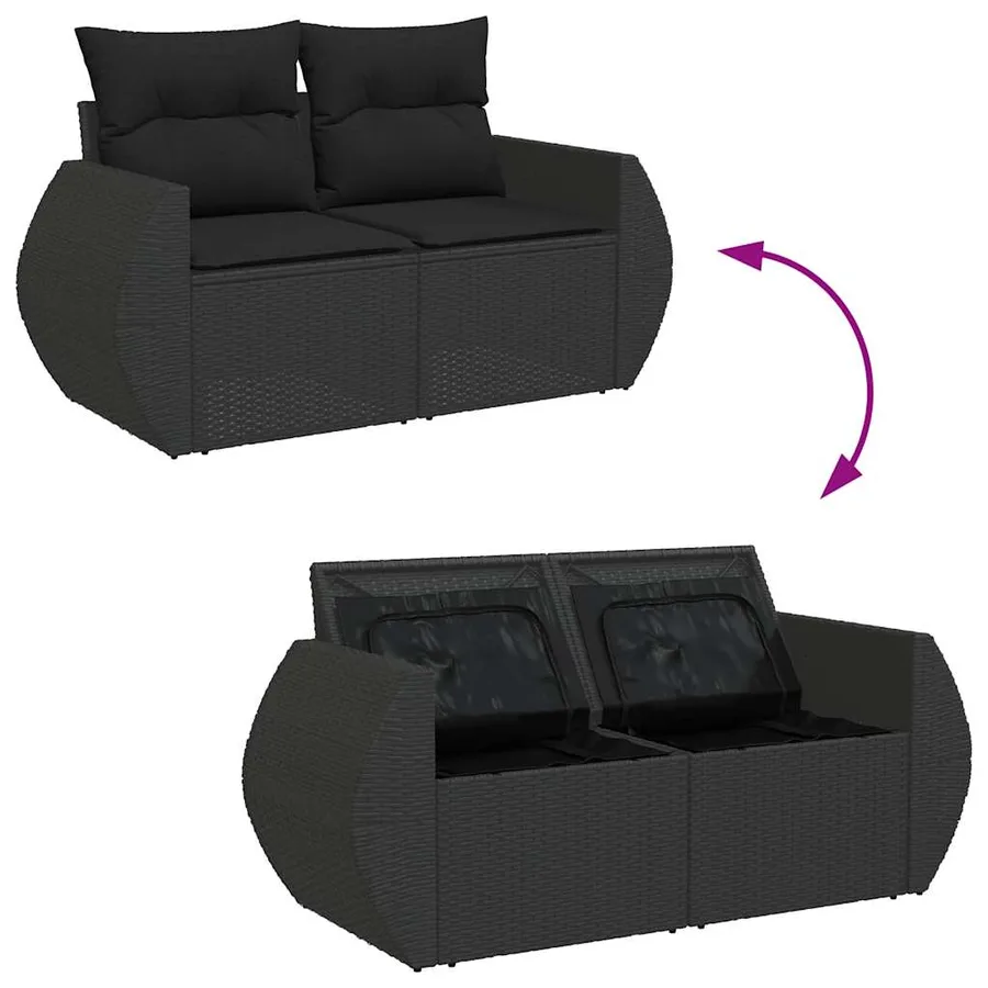 Canapé de jardin avec coussins 2 places en polyrotin noir - 7