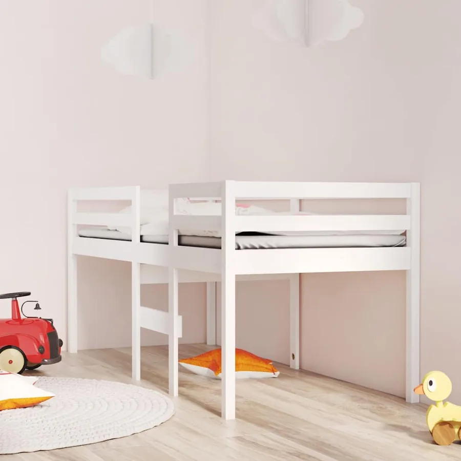 Lit haut sans matelas blanc 80x200 cm bois de pin massif