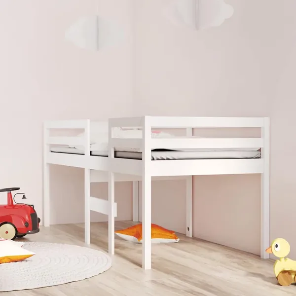 Lit haut sans matelas blanc 80x200 cm bois de pin massif