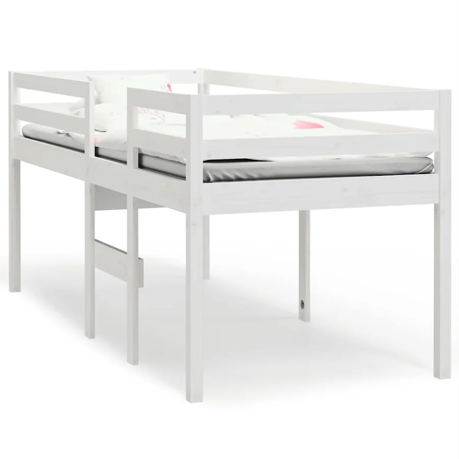Lit haut sans matelas blanc 80x200 cm bois de pin massif - 2