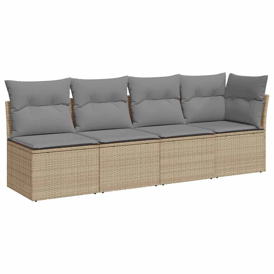 Canapé de jardin avec coussins 4 places beige résine tressée - 2