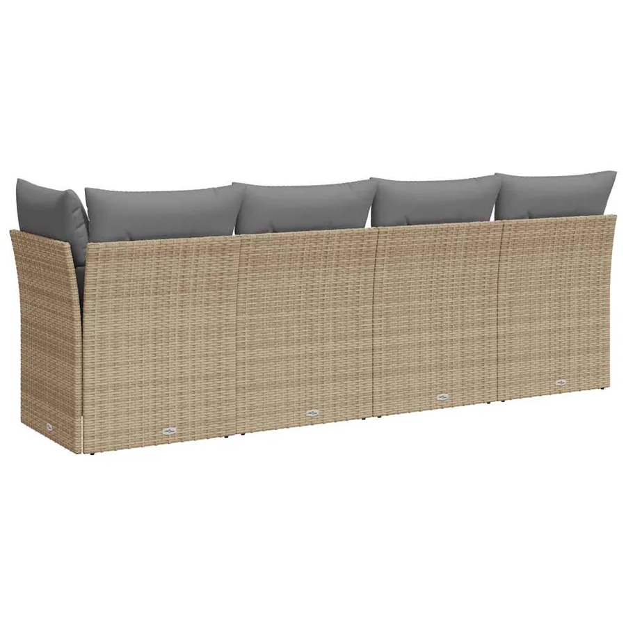 Canapé de jardin avec coussins 4 places beige résine tressée - 6