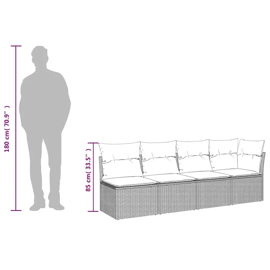 Canapé de jardin avec coussins 4 places beige résine tressée - 8