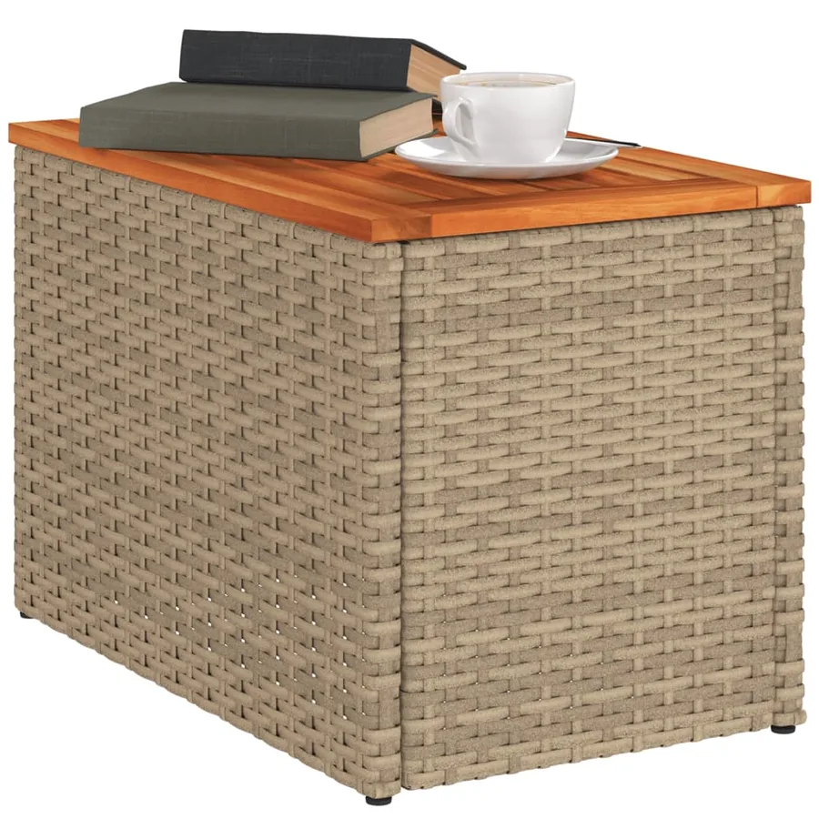 Tables d'appoint de jardin 2 pcs beige rotin bois massif - 4