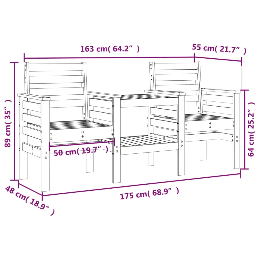 Banc de jardin avec table 2 places bois de pin massif - 8