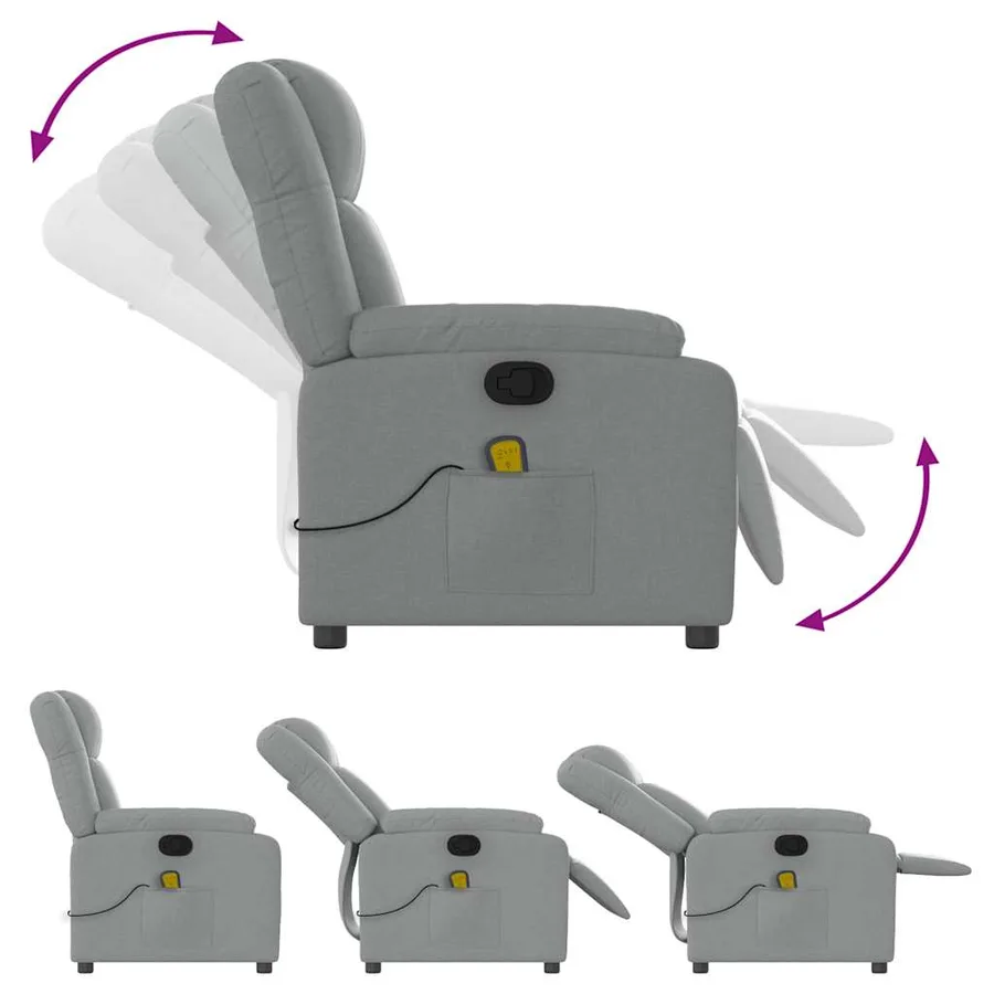 Fauteuil inclinable de massage gris clair tissu - 5