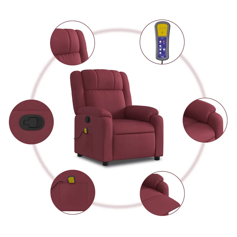 Fauteuil de massage inclinable Rouge bordeaux Tissu - 6