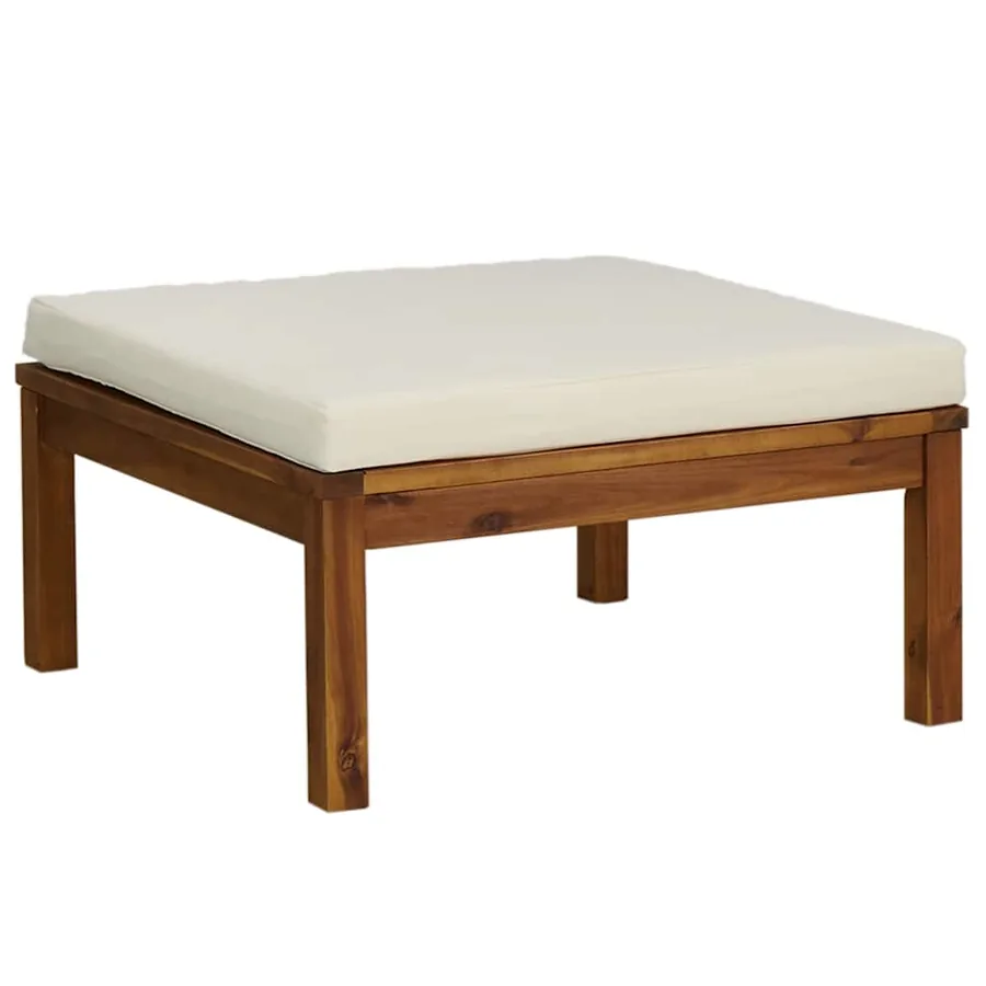Repose-pied avec coussin blanc crème Bois d'acacia massif - 2