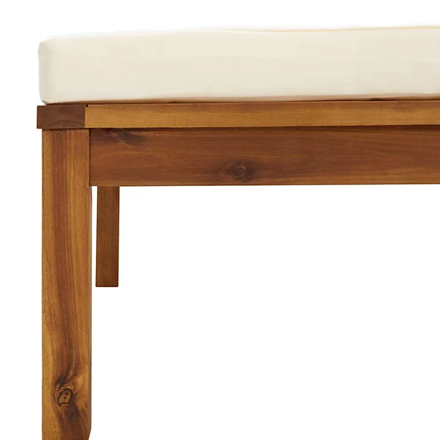 Repose-pied avec coussin blanc crème Bois d'acacia massif - 4