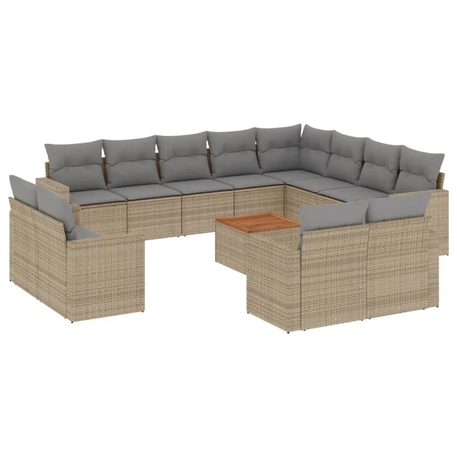 Salon de jardin avec coussins 13 pcs beige résine tressée - 2