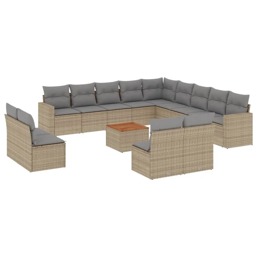 Salon de jardin avec coussins 14 pcs beige résine tressée - 2