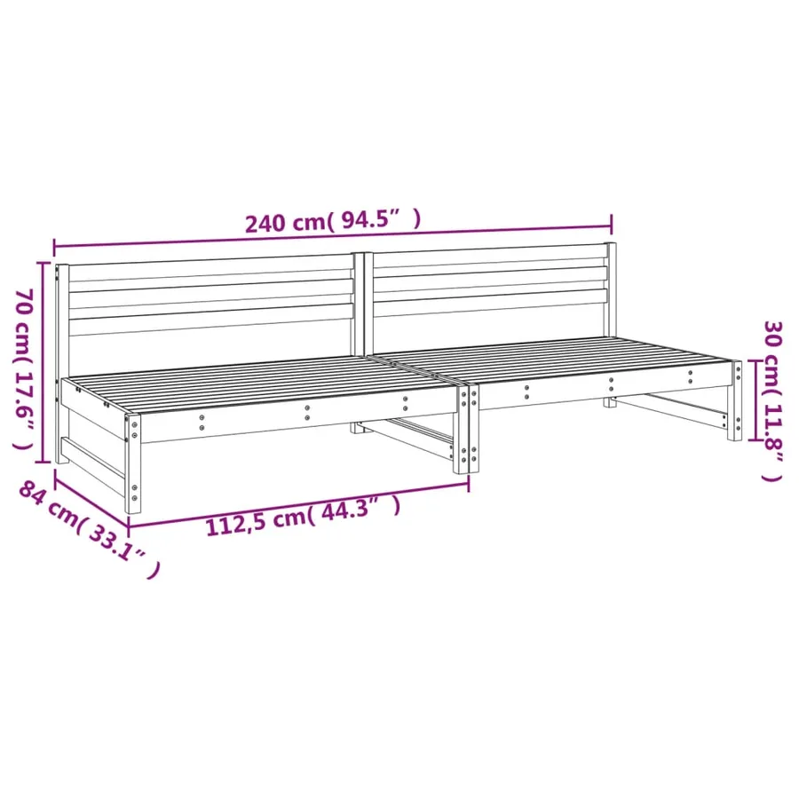 Canapés centraux de jardin 2pcs blanc 120x80 cm bois pin massif - 8