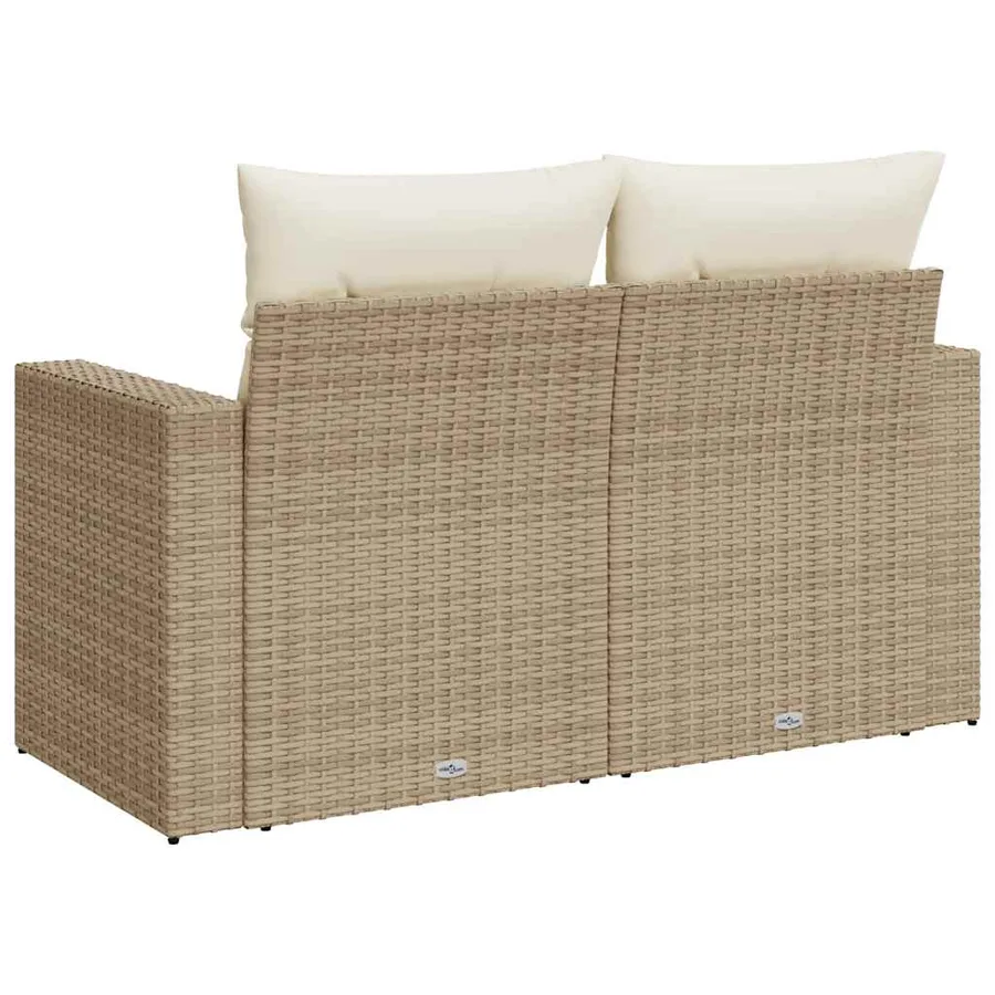 Canapé de jardin avec coussins 2 places beige résine tressée - 6