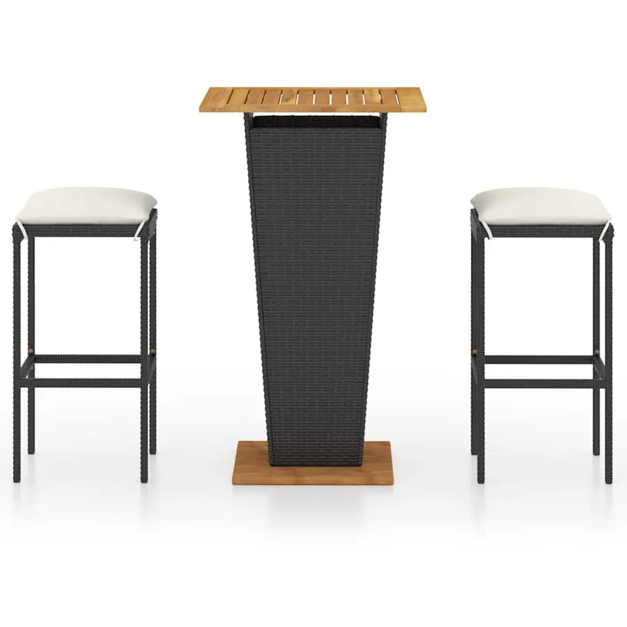 Ensemble de bar de jardin 3 pcs et coussins Résine tressée Noir - 2