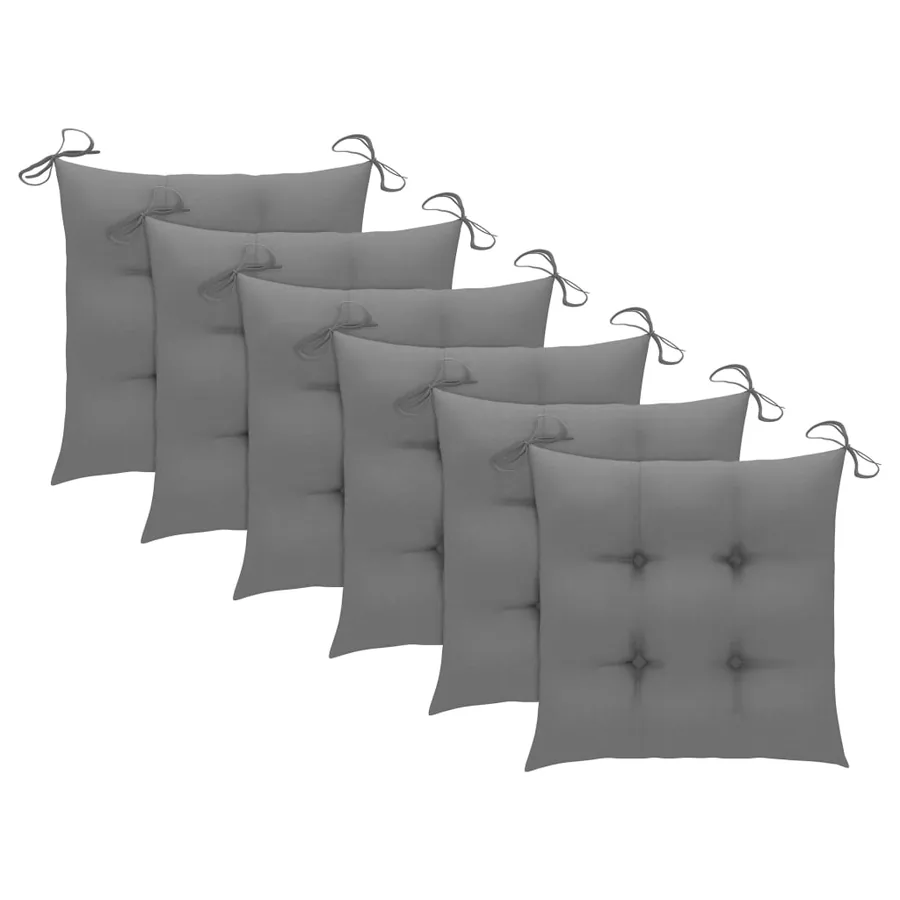 Chaises de jardin et coussins gris lot de 6 Bois de teck massif - 7