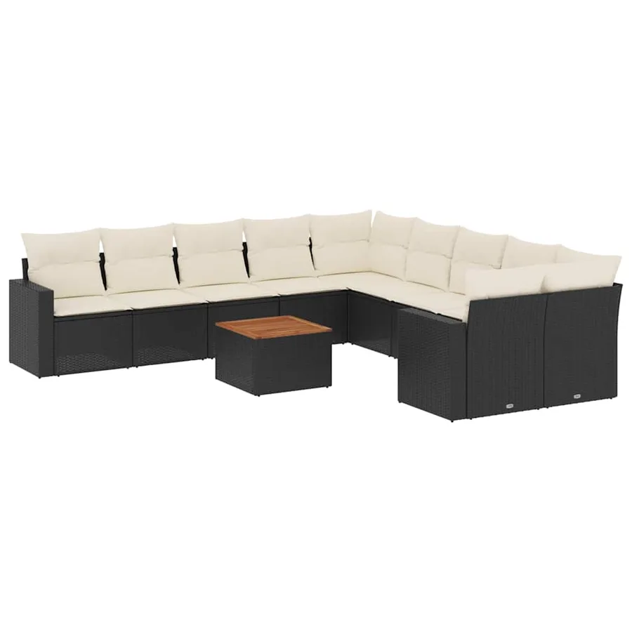 Salon de jardin 11 pcs avec coussins noir résine tressée - 2