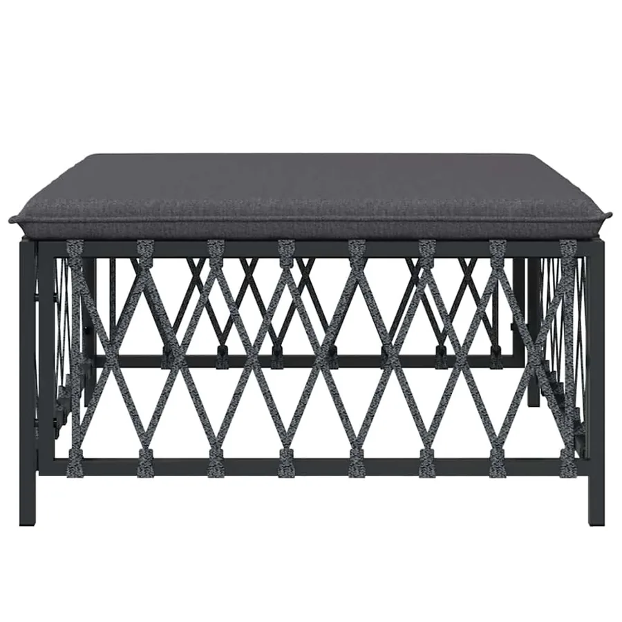 Repose-pied de jardin avec coussin anthracite tissu tissé - 3