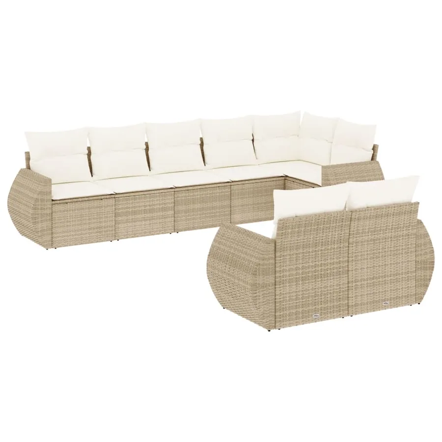 Salon de jardin avec coussins 8 pcs beige résine tressée - 2