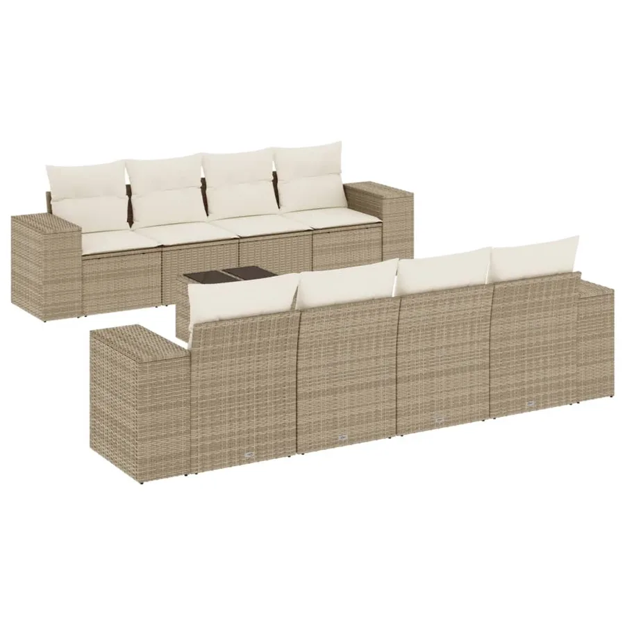 Salon de jardin avec coussins 9 pcs beige résine tressée - 2