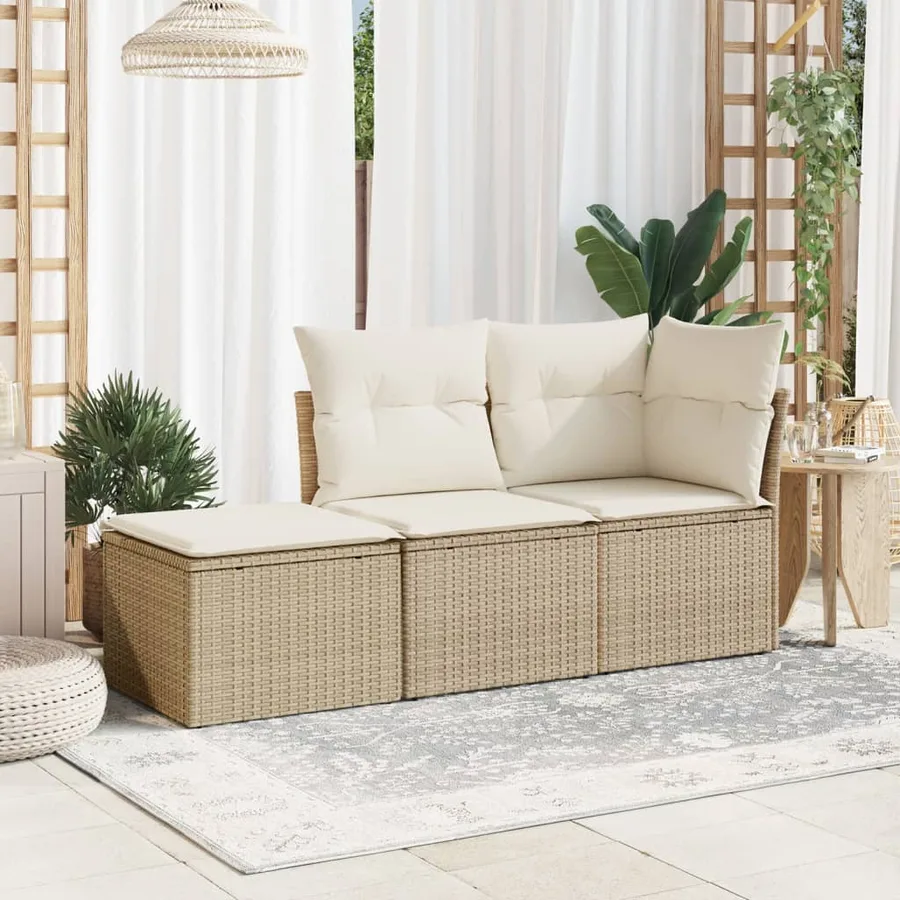 Tabouret de jardin avec coussin beige 55x55x37cm résine tressée - 3