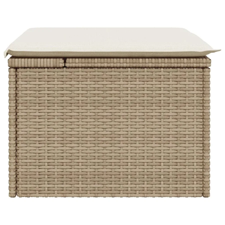 Tabouret de jardin avec coussin beige 55x55x37cm résine tressée - 5