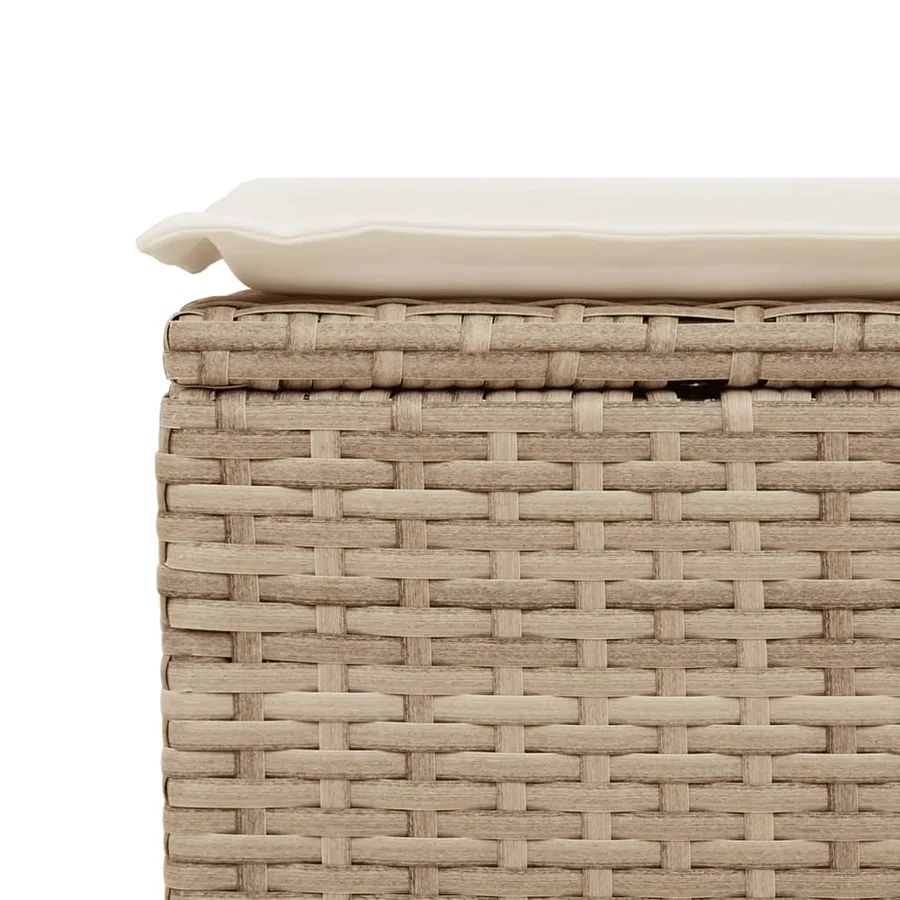 Tabouret de jardin avec coussin beige 55x55x37cm résine tressée - 7
