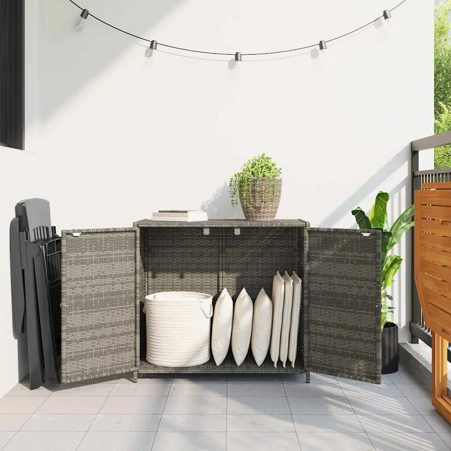 Armoire de rangement de jardin gris 83x45x76 cm résine tressée - 3