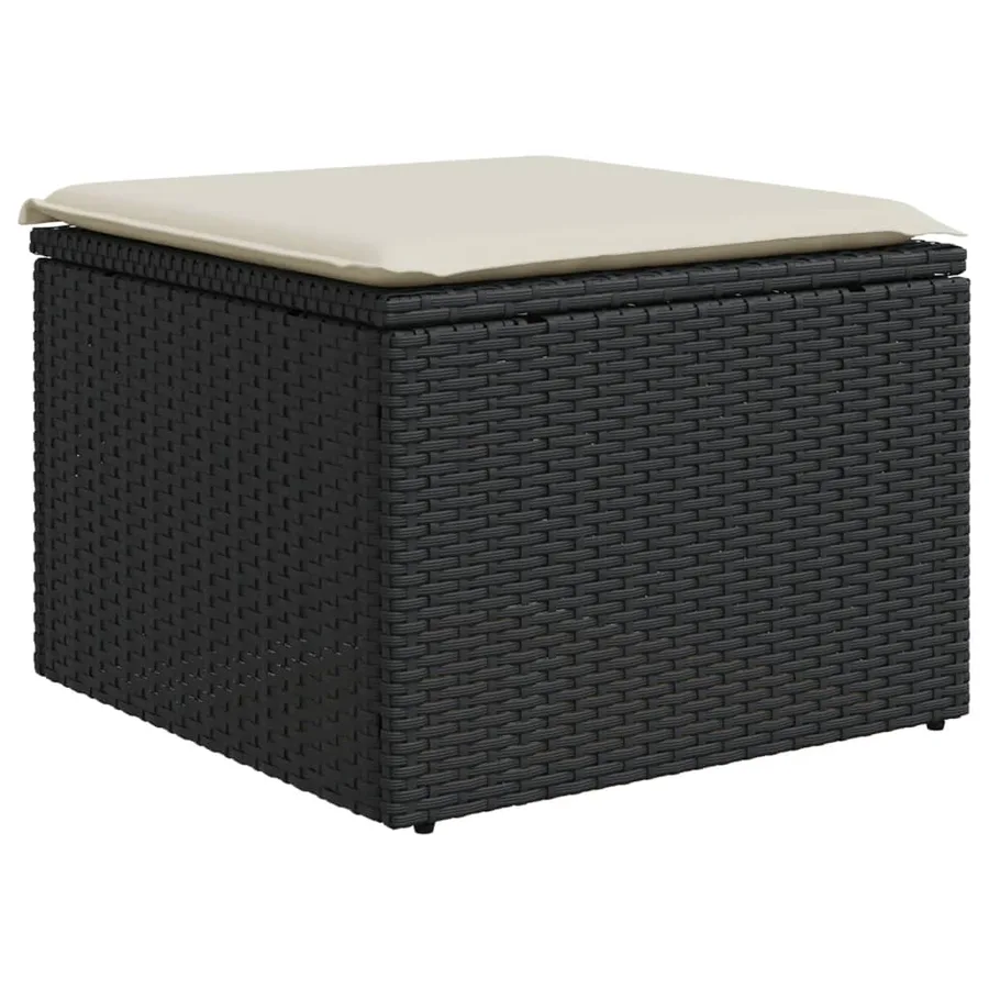 Tabouret de jardin avec coussin noir 55x55x37 cm résine tressée - 2