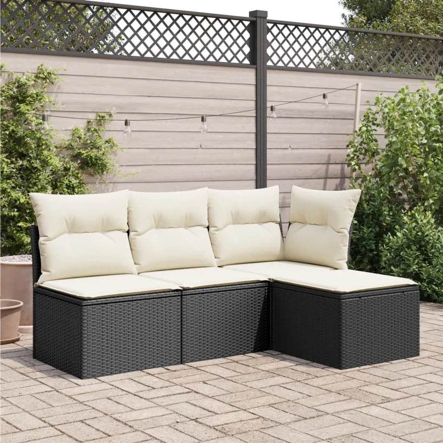 Tabouret de jardin avec coussin noir 55x55x37 cm résine tressée - 3