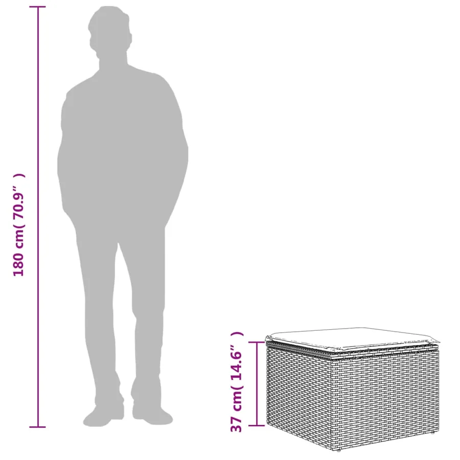 Tabouret de jardin avec coussin noir 55x55x37 cm résine tressée - 6