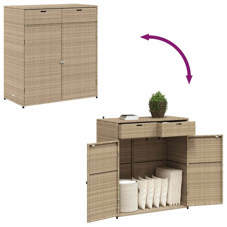 Armoire de rangement jardin beige 105x55x113 cm résine tressée - 10