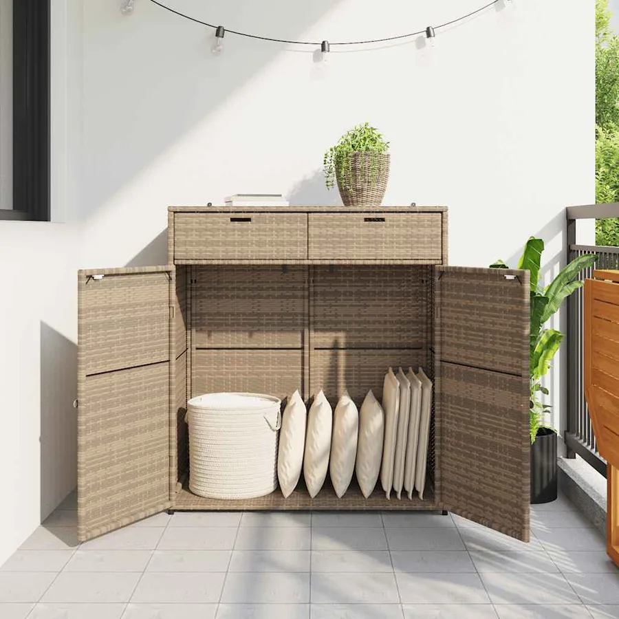 Armoire de rangement jardin beige 105x55x113 cm résine tressée - 3