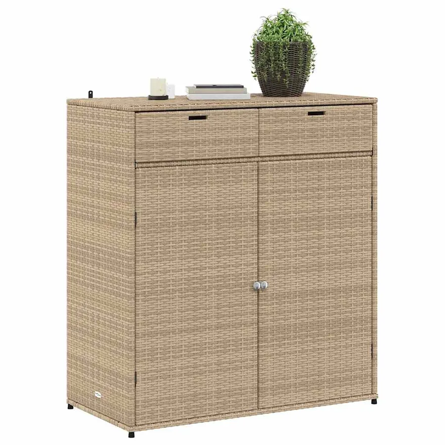 Armoire de rangement jardin beige 105x55x113 cm résine tressée - 5