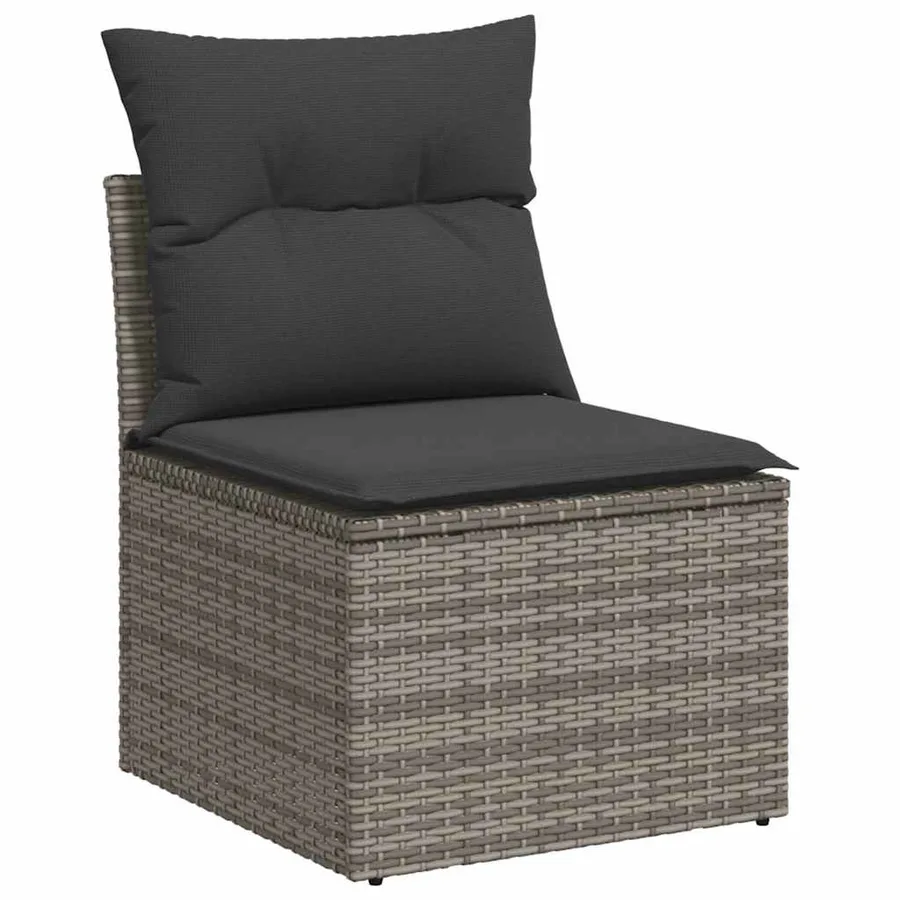 Canapé de jardin sans accoudoirs coussins gris résine tressée - 2