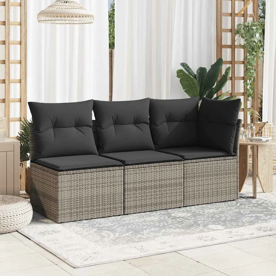 Canapé de jardin sans accoudoirs coussins gris résine tressée - 3