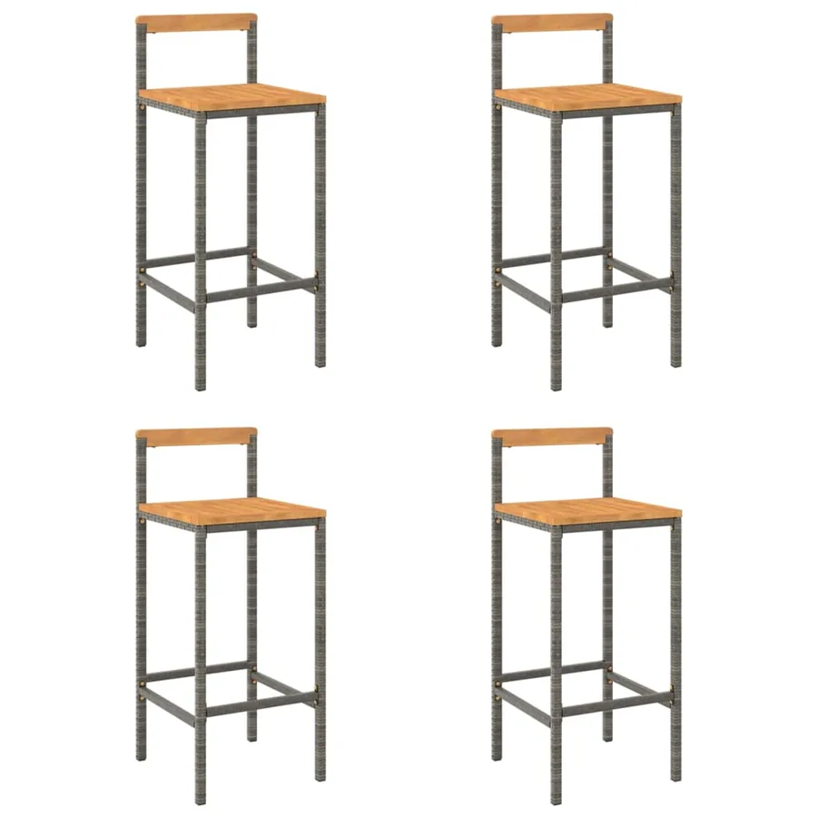 Tabourets de bar lot de 4 gris résine tressée et bois d'acacia - 2