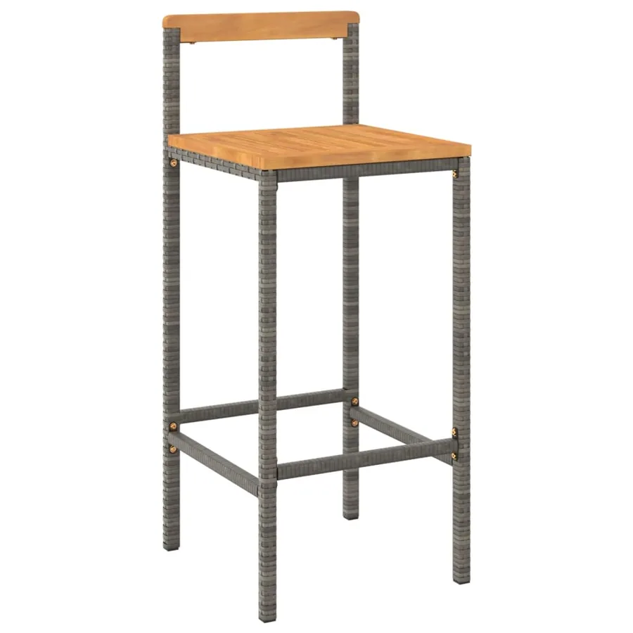 Tabourets de bar lot de 4 gris résine tressée et bois d'acacia - 3