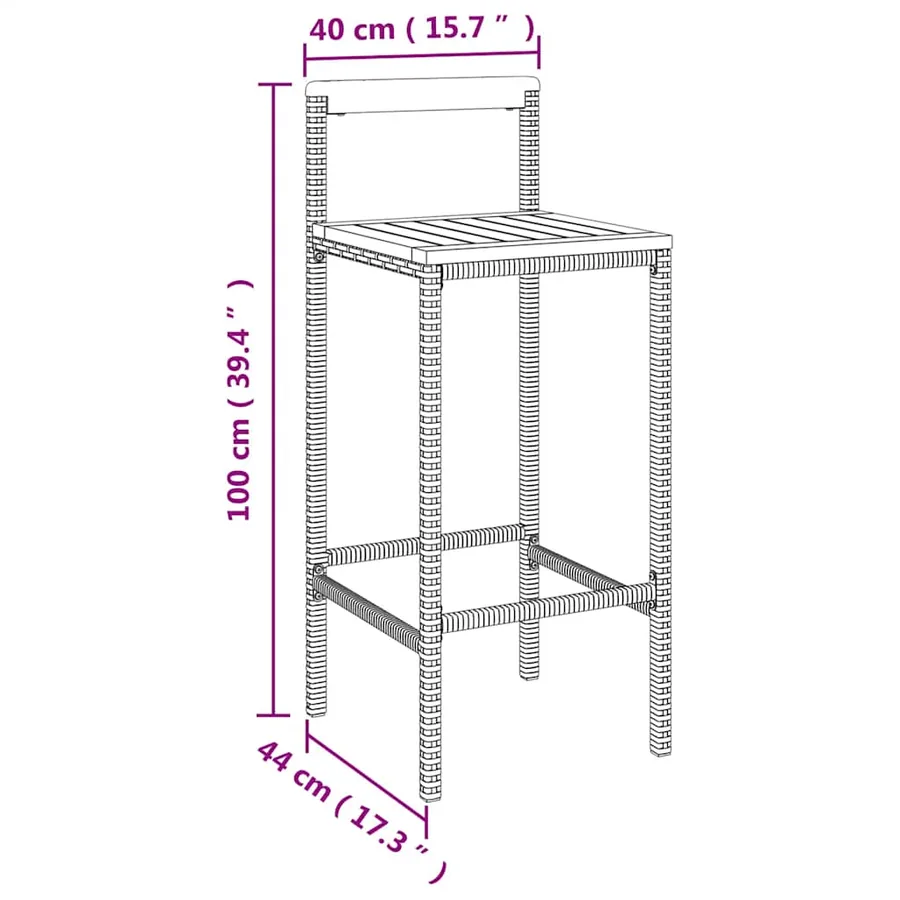 Tabourets de bar lot de 4 gris résine tressée et bois d'acacia - 8
