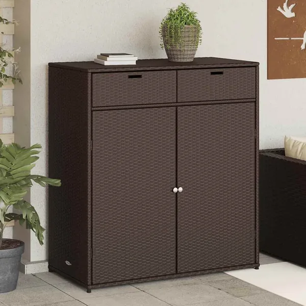 Armoire de rangement jardin marron 105x55x113 cm résine tressée